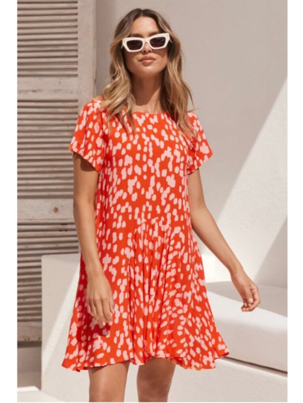 Mister Zimi Orange and White Printed Mini Eloise Dress